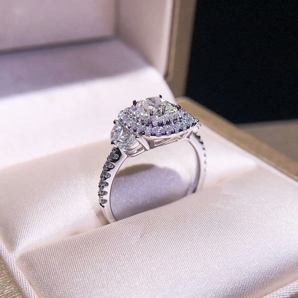 Sterling Silver White Cubic Zirconia Halo Engagement Ring - Picture 7 of 10